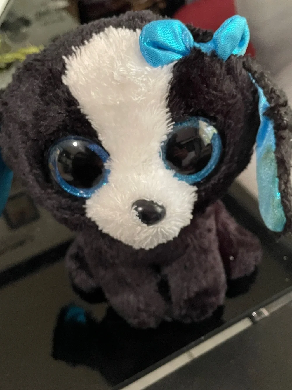 Ty Black and White Plush Puppy with Blue Accents